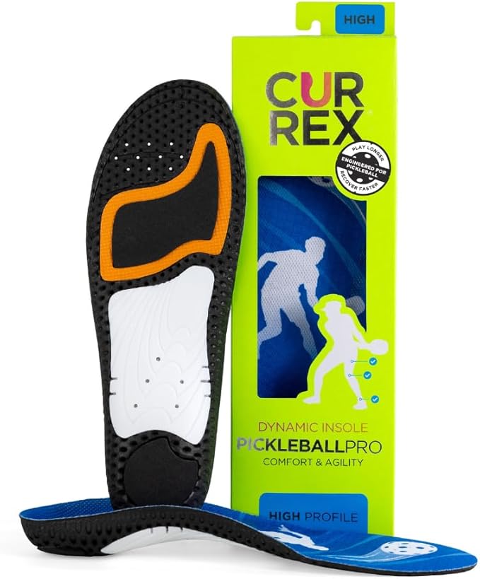 CURREX PICKLEBALLPRO Insoles for Pickleball Shoes – Arch Support Inserts w/Super Grip Surface & Premium Heel Cushioning, Helps Improve Foot Stability – for Men & Women– High Arch, Medium