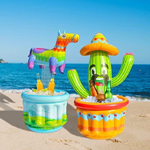 PARENTSWELL 47.5'' Drink Cooler for Parties, 2 Pack Inflatable Cactus Ice Bucket for BBQ, Bachelorette Supplies, Pool Part...
