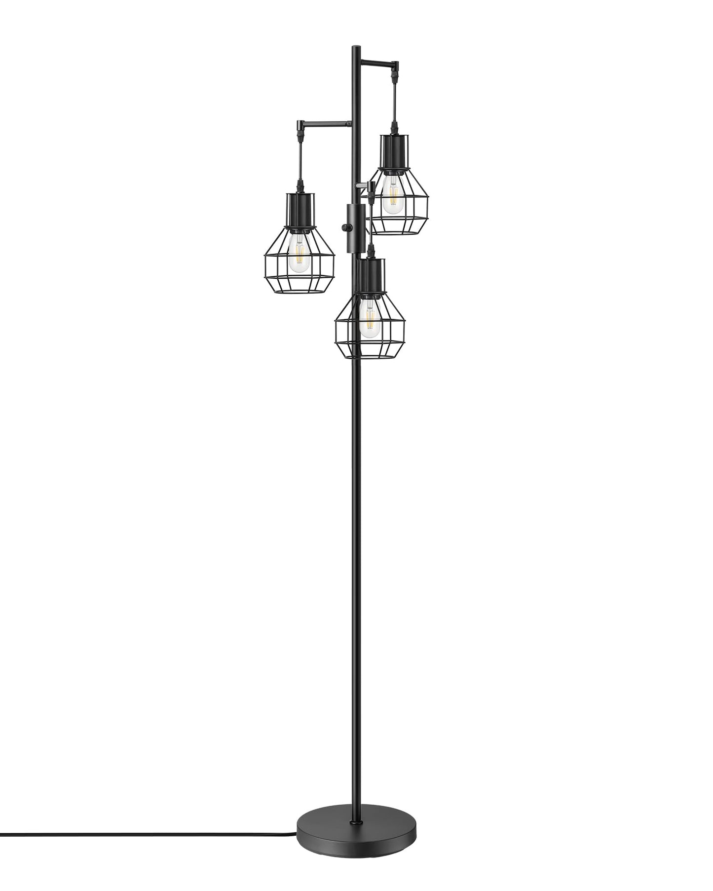 EDISHINE Dimmable Farmhouse Floor Lamp, Industrial Standing Lamp for Living Room, 3 LED Edison Bulbs Included, Black Corner Rustic Tall Tree Reading Lamps Home Decor for Bedroom, Office