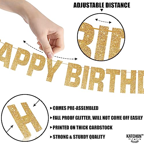 KatchOn, Light Up Happy Birthday Banner - 10 Feet, 8 Modes | Glitter Golden Birthday Party Decorations | Gold Birthday Dec...