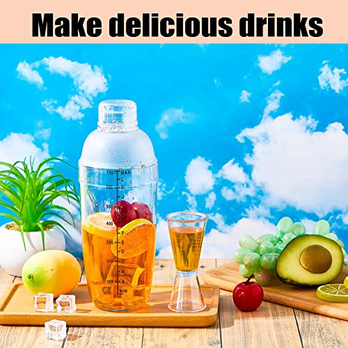 8 Pcs Plastic Cocktail Shaker Set 6 Pcs 24 oz Drink Shaker 2 Pcs Double Measuring Jigger Clear Plastic Bottle Tea Drink Mi...