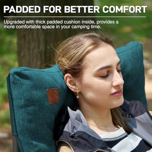 EVER ADVANCED Padded Oversized Folding Camping Chair for Adults, Heavy Duty Lawn Chair with Side Pockets, Portable Collaps...