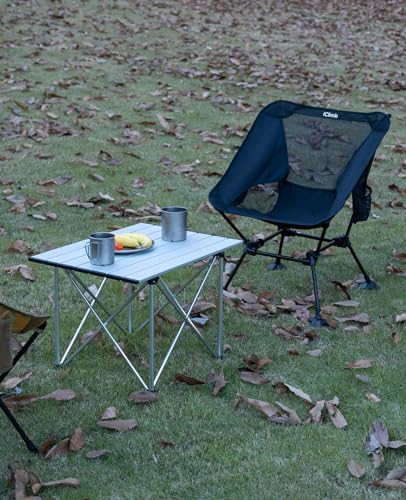 iClimb 1 Folding Table and 1 Low Folding Chair Bundle, Ultralight Compact for Adults Outdoor Backpacking Camping Hiking Co...