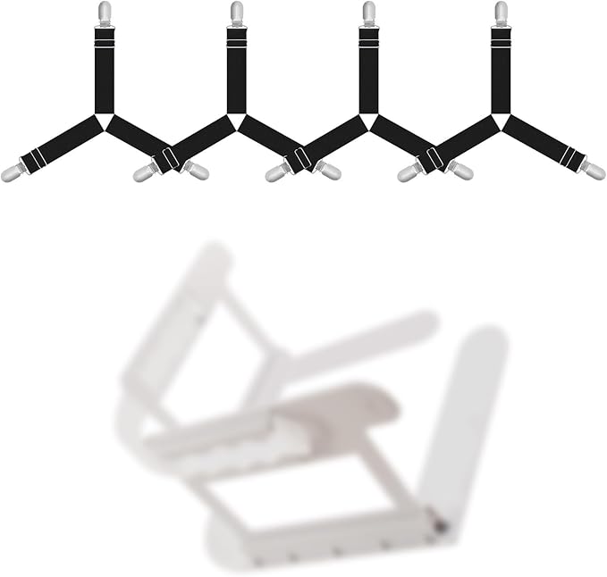 Bed Sheet Holder&Bed Sheet Straps 4 Pieces Each Keep Sheets Firm & Tight,Bed Sheet Rack with Lock Strip Easy to Install and Not Easy to Break,Sheet Holders Set Fit All Mattress Sizes(White)