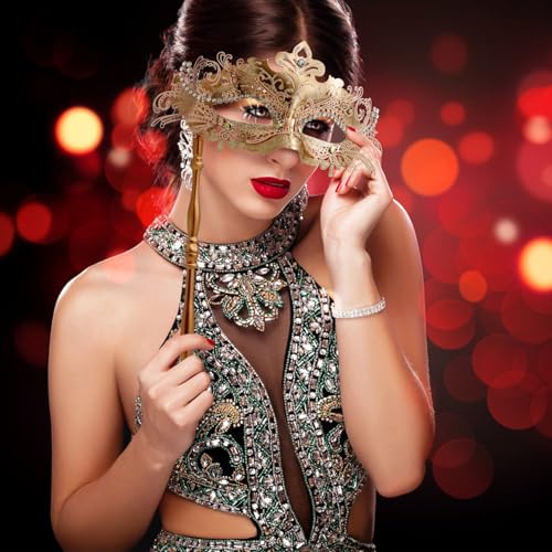 Coddsmz Masquerade Mask with Stick Venetian Mask Mardi Gras Decorations for Womens Halloween Costume Mask