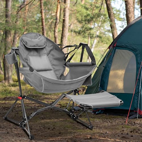 Ainfox Hammock Camping Chair with Footrest, Foldable Portable Rocking Chairs for Adults Swinging Camp with Cup Holder Pill...