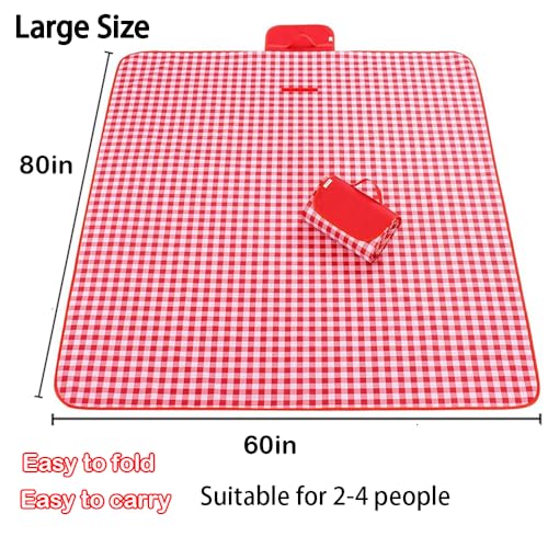 LRUUIDDE Oversize Picnic Beach Blanket, 80''x60'' Outdoor Waterproof Foldable, Sandproof Blankets Plaid Picnic Mat for Bea...
