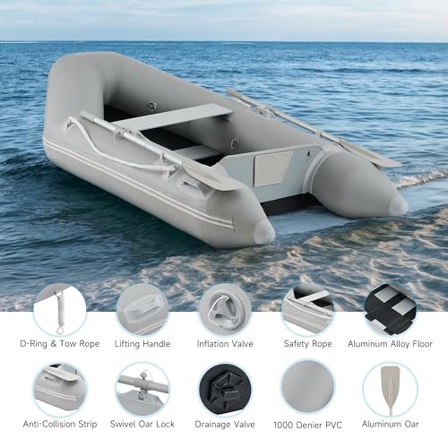 CO-Z 7.5ft Heavy Duty Inflatable Boat with Aluminum Floor & Oars - 2 Person 660lb Capacity Dinghy for Fishing/Towing | Inc...