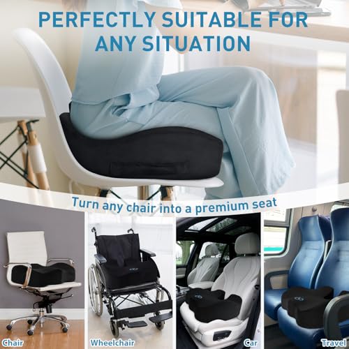 BlissTrends Seat Cushion,Thick Memory Foam Cushions for Office Chair, Car Seat, Airplane, Relieving Pressure Tailbone Scia...