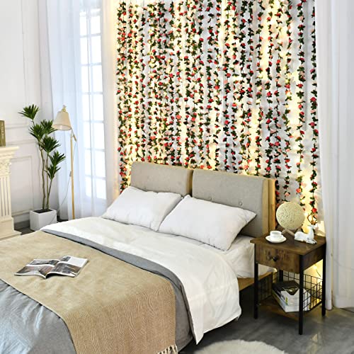 BLEUM CADE 5Pcs 41Ft Flower Garland Artificial Rose Vines with 32.8Ft String Lights, Cute Fake Hanging Flower Vines Floral...