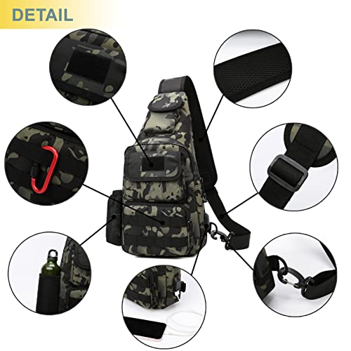 Novemkada Tactical Shoulder Bag - 1000D Molle Military Backpack Outdoor Daypack Chest Pack (Tan)