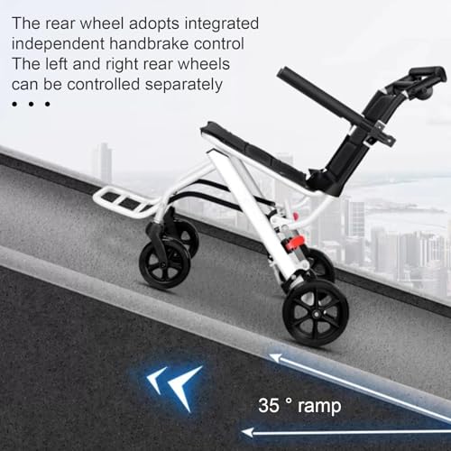 Folding Wheelchair,Portable Transit Chair Lightweight Mobility Aid Wheel Chairs Four Wheel Rollator with Adjustable Safety...