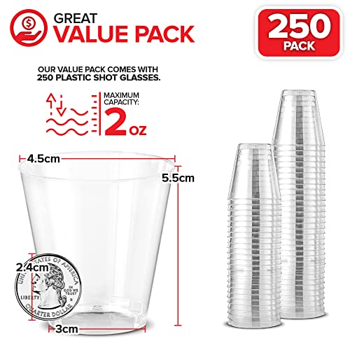 Stock Your Home 2 oz Shot Glasses - 250 Mini Plastic Shot Glasses (2oz) Clear Disposable Cups for Jello Shots, Wine Tastin...