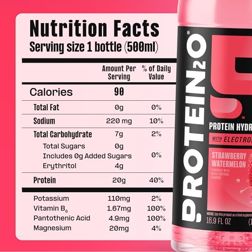 Protein2o Hydration Drink - 2-in-1 Liquid Clear Whey Protein Isolate and Electrolyte Drink - 20g Protein, Vitamins B5, B6...