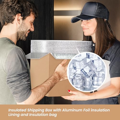 2 Pack Insulated Shipping Boxes with Aluminum Foil Liner,Thermal Insulation Cold Pack Shipping Boxes for Frozen, Reusable ...