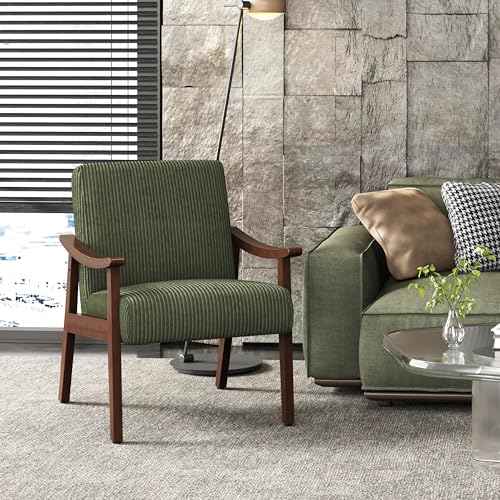 Yaheetech Corduroy Accent Chair, Mid-Century Modern Armchair with Solid Wood Legs, Reading Leisure Chair with High Back fo...