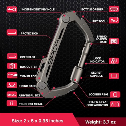 GPCA Multi-Tool Carabiner Clip D Ring Key Chain - Heavy Duty Key Clip for Keys, Small Carabiner Clip, Carabiner Heavy Dut...
