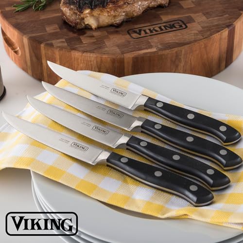 Viking Kitchen Steak Knife. 4.5 Inch Serrated German Stainless Steel, Razor Sharp, Ergonomic Handle, Black