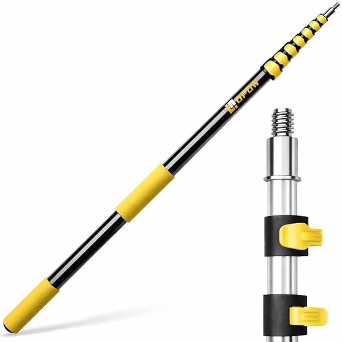 7-30 FT Telescopic Extension Pole, Multi-Purpose Aluminum Alloy Telescoping Rod with Universal Twist-on Metal Tip Flip-Lock Design, for Painting Cobweb Dusting, Window Cleaning, Christmas Lights