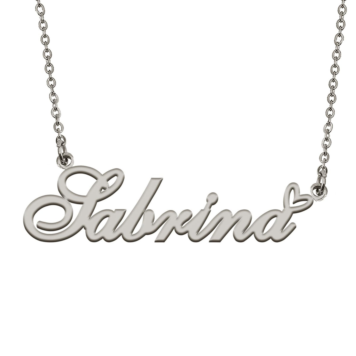 HUAN XUN Sabrina Name Necklace with Heart Silver Stainless Steel Initial Pendant Gifts Custom Name Necklaces for Women