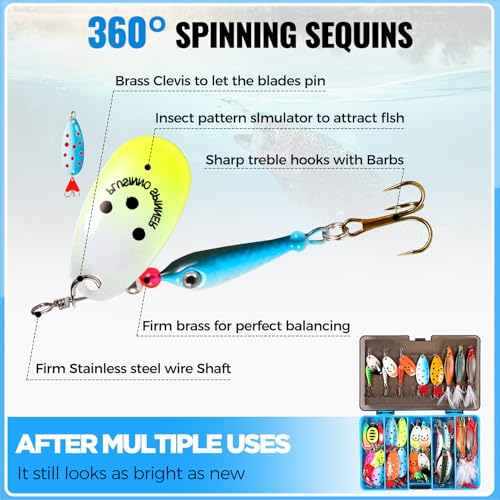 PLUSINNO Fishing Lures Spinner baits for Bass - 16/32 pcs Spinner Lures Kit with Portable Carry Bag, Hard Metal Spinner Ba...
