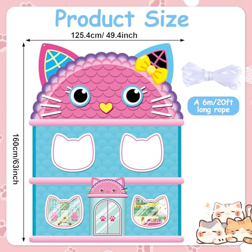 5x4Ft Cartoon Cat House Themed Backdrop Cartoon Doll Theme Birthday Party Decorations Cute Cat Photo Booth Banner Props Ki...