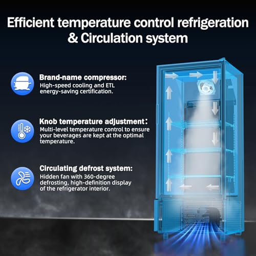 BINGERMA 6.5 Cu.Ft Commercial Beverage Refrigerator Glass Door Upright Drink Cooler Display Fridge with Adjustable Shelves...