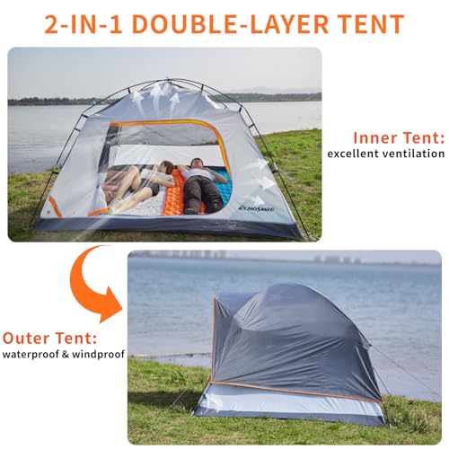 EchoSmile 2/4 Person Camping Tent, Lightweight Dome Family Tent with Rainfly, Easy Setup, Waterproof & Windproof Outdoor S...