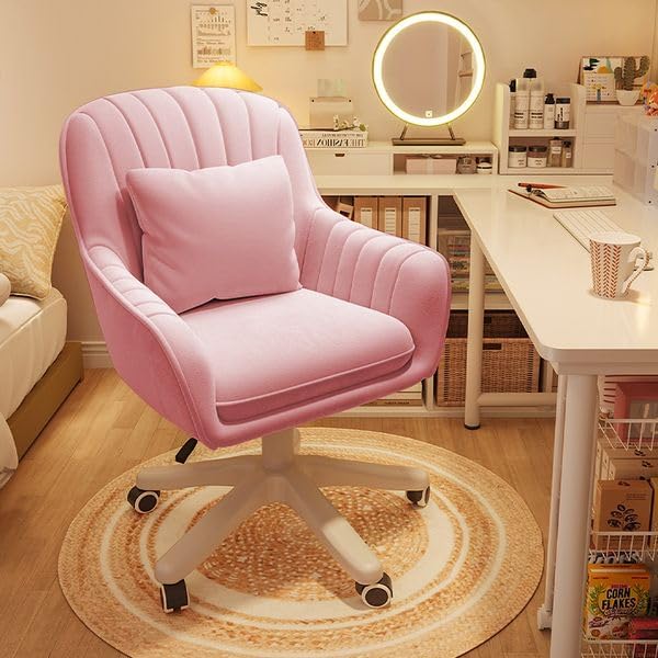 XUEGW Home Office Chair Computer Chair with Mid-Back Upholstered Modern Tufted Computer Task Chair Swivel Height Adjustable Velvet Accent Chair Suitable for Bedroom, Study