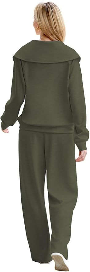 XIEERDUO Lounge Sets For Women 2025 Half Zip Sweatshirt And Wide Leg Sweatpant 2 Piece Outfits Sweatsuit Tracksuit