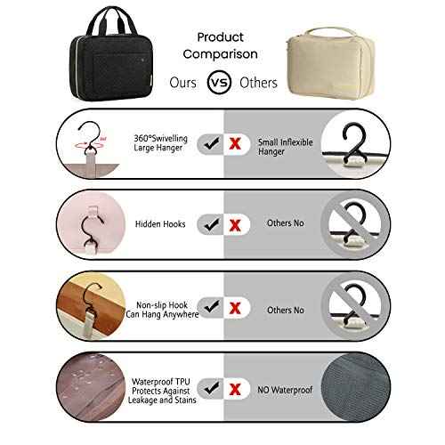 BAGSMART Toiletry Bag Travel Bag with Hanging Hook, Water-resistant Makeup Cosmetic Bag Travel Organizer for Accessories, Shampoo, Full-size Container, Toiletries (Black, Medium)