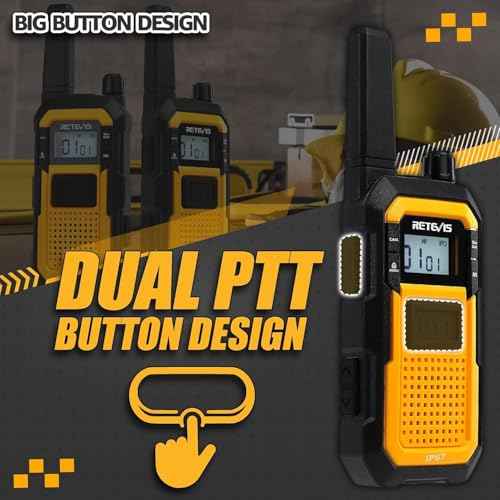 Retevis RB48 Waterproof Walkie Talkies, Heavy Duty Two Way Radio, Advanced Triple Proof, Vibration Call, USB-C, SOS,2000mAh, NOAA, 2 Way Radio(2 Pack) Yellow