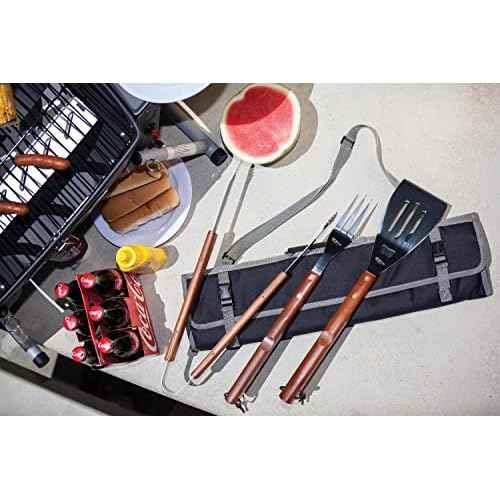 PICNIC TIME NCAA West Point Black Knights 3-Piece BBQ Tote & Grill Accessories Set, Outdoor Gril Set with Case, BBQ Spatula, BBQ Fork, and BBQ Tongs, (Black with Gray Accents)
