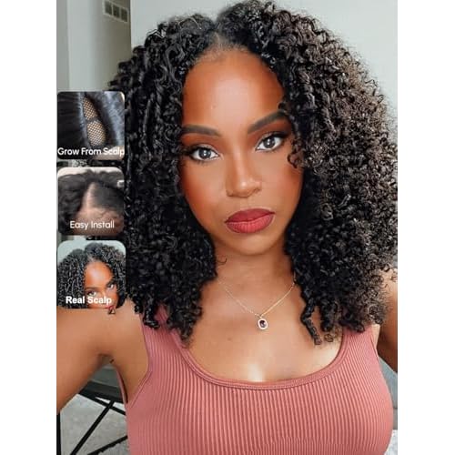 UNICE EasiContour V Part Wigs Human Hair Jerry Curly Glueless Wigs Human Hair Clip in Vpart Wig Minimal Leave Out Upgrade U Part Human Hair Wig Beginner Friendly 14 inch