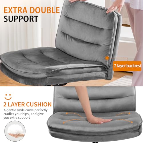 COMHOMA Cross Legged Office Chair with Wheels Armless-Office Desk Chair, Modern Vanity Computer Task Chairs for Home Bedro...
