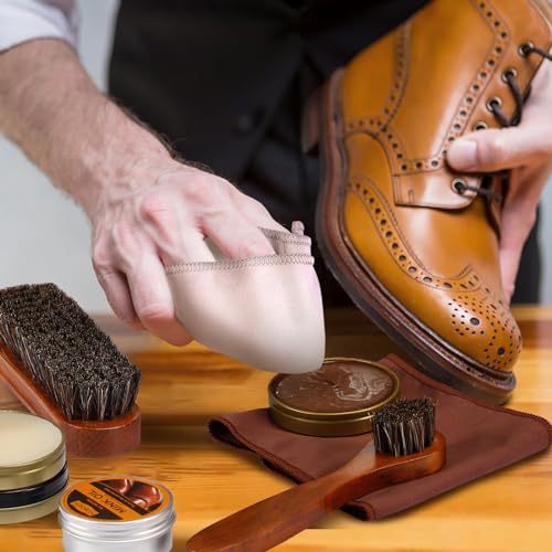 13Pcs Shoe Care Kit for Men & Women,3 Horsehair Shoe Polish Brush,Black Brown Neutral Mink Oil for Shoes,Care for Leather ...