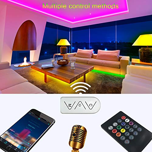 Micomlan 50ft/15M Led Strip Lights, Music Sync Color Changing RGB LED Strip Lights Built-in Mic, Bluetooth app Controlled ...
