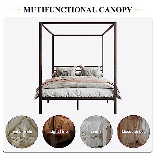 SHA CERLIN Canopy Bed Frame Full Size/Mattress Foundation with Metal Slats Support/No Box Spring Needed/Easy Assembly/Black