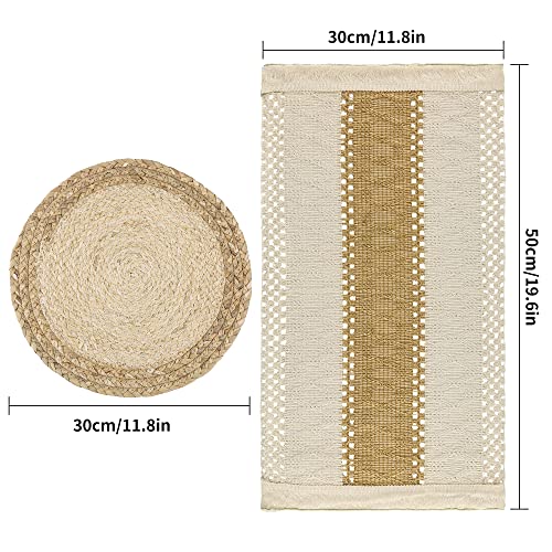 Zology Handmade Boho Placemats Set of 6 - Natural Cotton Burlap and Water Straw Woven Combination Table Mats, Macrame Déco...
