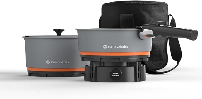 Stoke Voltaics Nomad Cooking System, Electric Camping Stove 200-1000W with Pan & Pot, 120V Portable Outdoor Cooking Gear S...