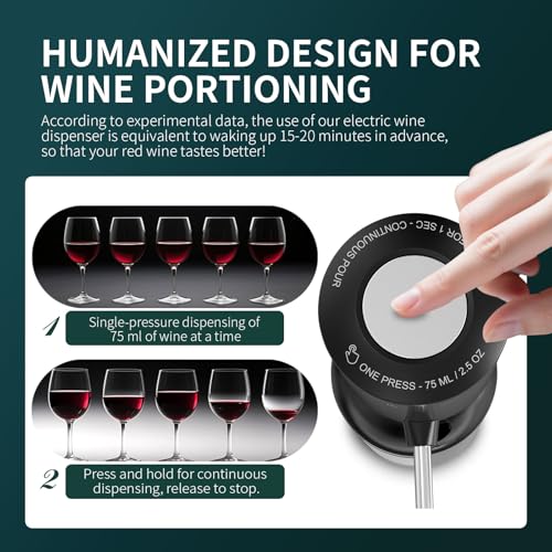Upgraded Wine aerator Electric Wine Decanter, Rechargeable Automatic Wine Dispenser withStorage Base,Two Modes:long press ...
