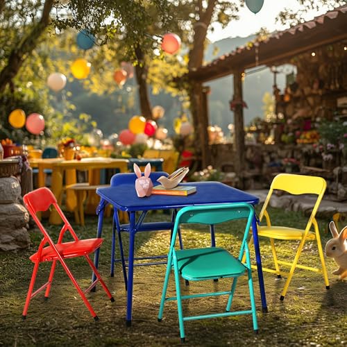 Homy Casa Kids 5-Piece Folding Table and Chairs Set for Daycare and Classrooms, Children's Activity Table and Chairs Set, ...