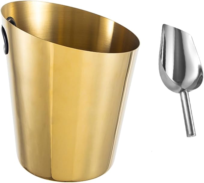 Stainless Steel Champagne Bucket - Stainless-Steel Beverage Tub - Diagonal Ice Bucket with Handle for Cocktail Bar, Wine, ...