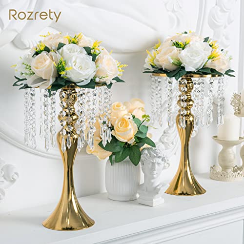 Rozrety 4 Pcs Gold Vases for Centerpieces, 13.5 inch Tall Crystal Flower Stand Wedding Centerpieces for Tables Decorative ...