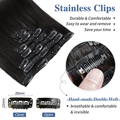 Clip in Hair Extensions Real Human Hair S-noilite #1B Natural Black Double Weft hair extensions 18 Inch Clip in Real Human Hair for Women Balayage Straight 7PCS 125g