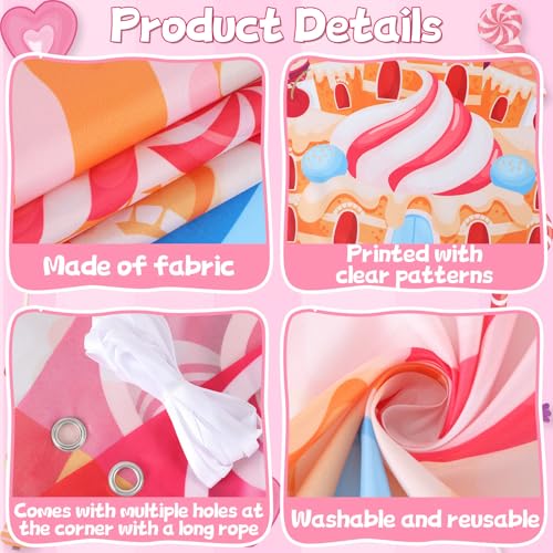 4Pcs Sweet Candyland Party Decorations Candy Door Covers Candyland Hanging Banner Backdrop Candy Land Store Porch Sign Col...