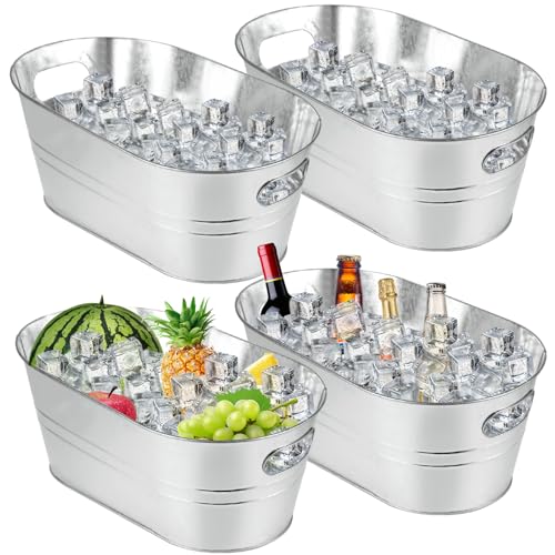 MIVIDE 4 Pack Galvanized Tub 3.3 Gallon Ice Bucket Large Metal Champagne Drink Bucket with Handles Galvanized Ice Buckets ...