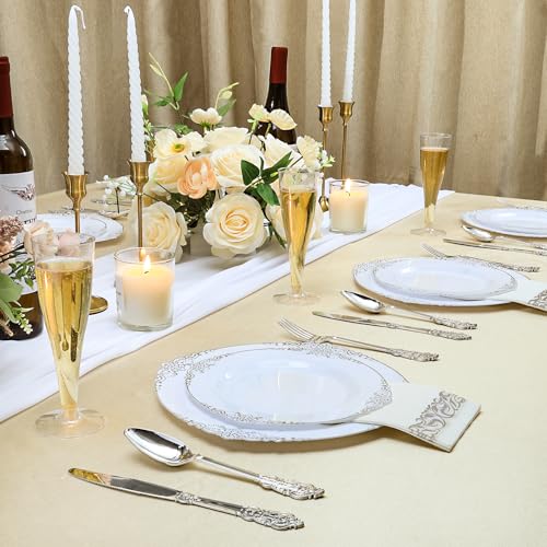 Bestluck 100 Pack Champagne Flutes Plastic, 4.5 oz Silver Glitter Plastic Disposable Stemware, Disposable Champagne Flutes...