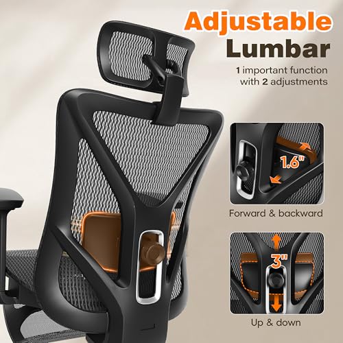 GABRYLLY Ergonomic Office Chair with Footrest, 135° Reclining Desk Chair with Adjustable Lumbar Support,3D Armrest,Headres...