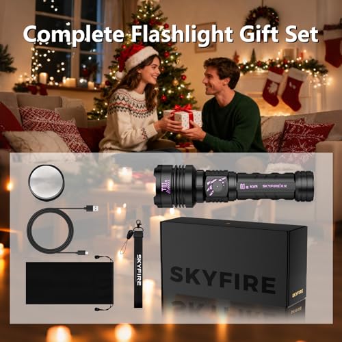 SKYFIRE Rechargeable Flashlights High Lumens: LED Super Bright Flashlight 3000lm Zoomable 5 Modes Tactical Waterproof Powe...